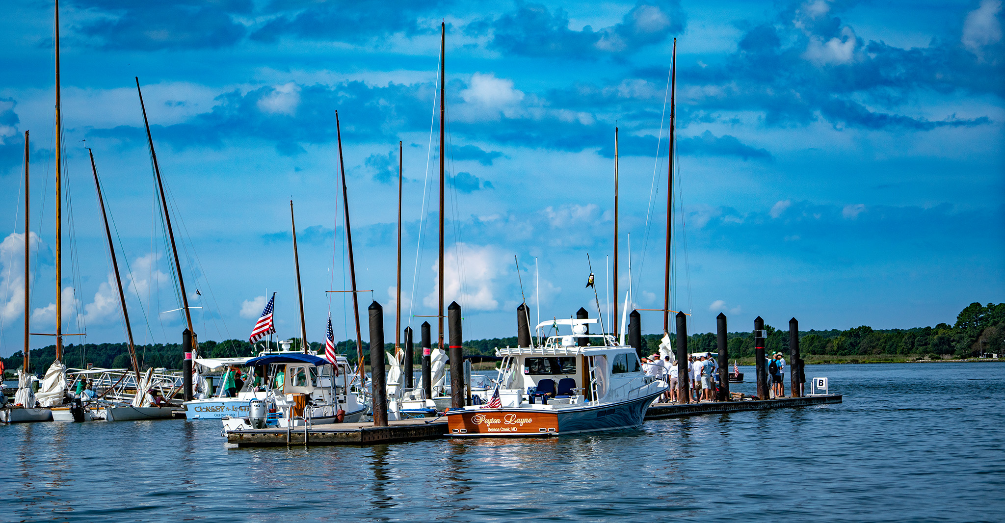 Boats docked at a marina in Talbot County, Maryland.