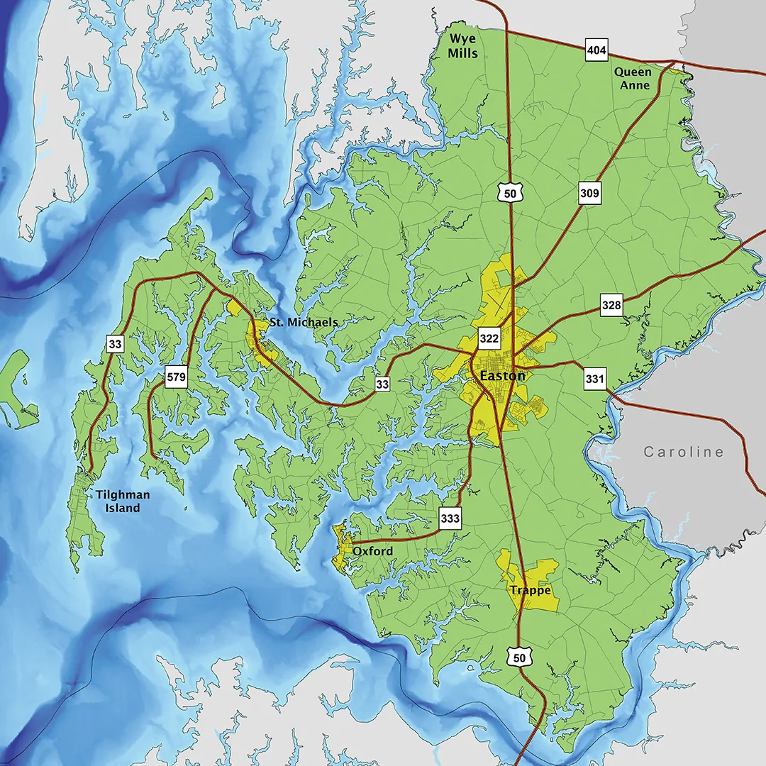 Talbot County map with roads.