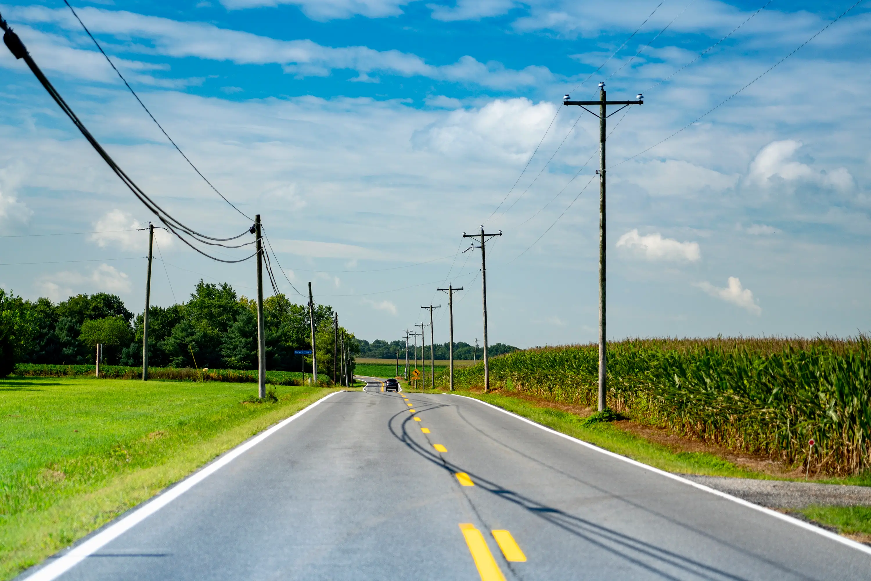 The open road by a corn field in Talbot County.