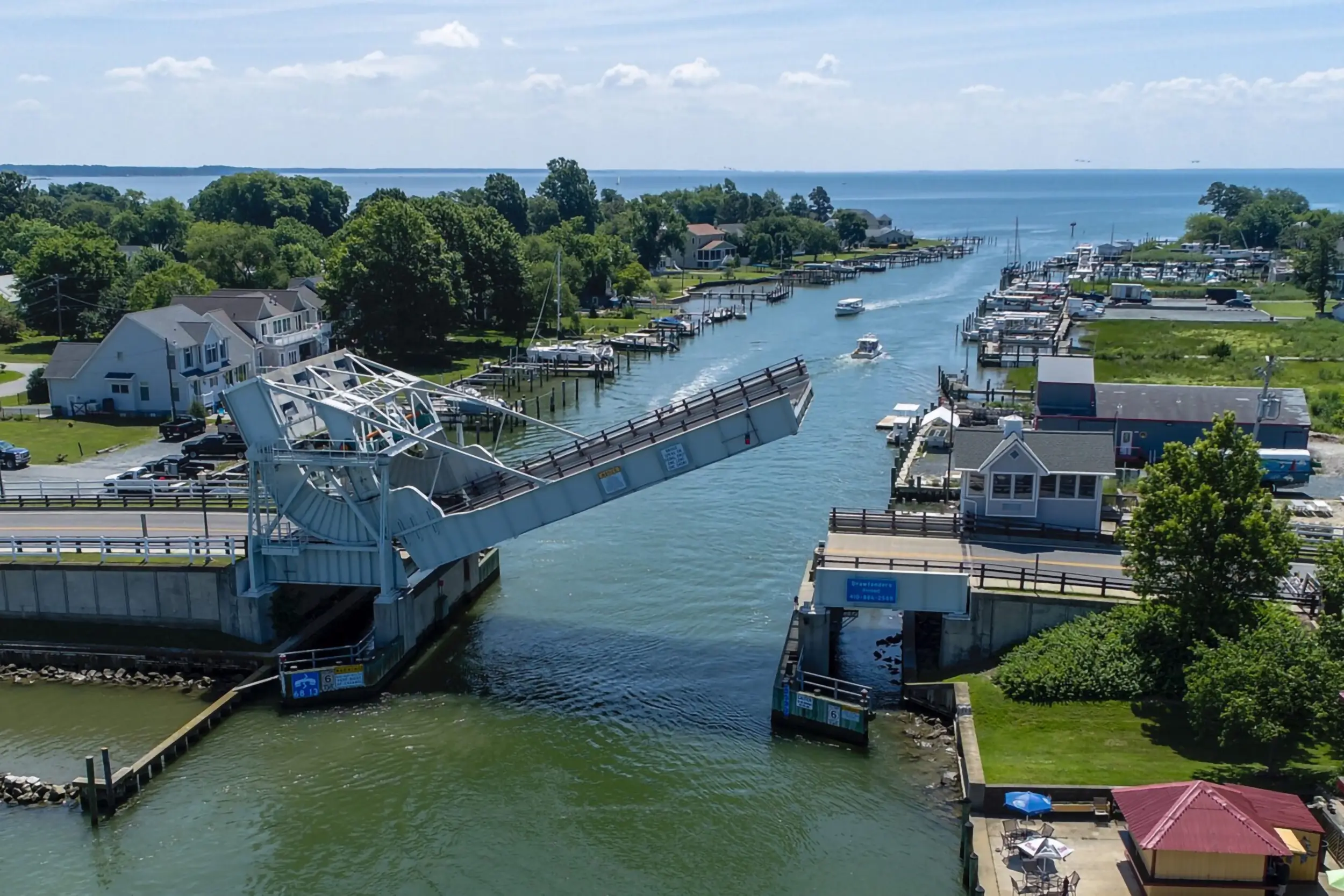 Drone photo of the drawbridge in Tilghman Island.