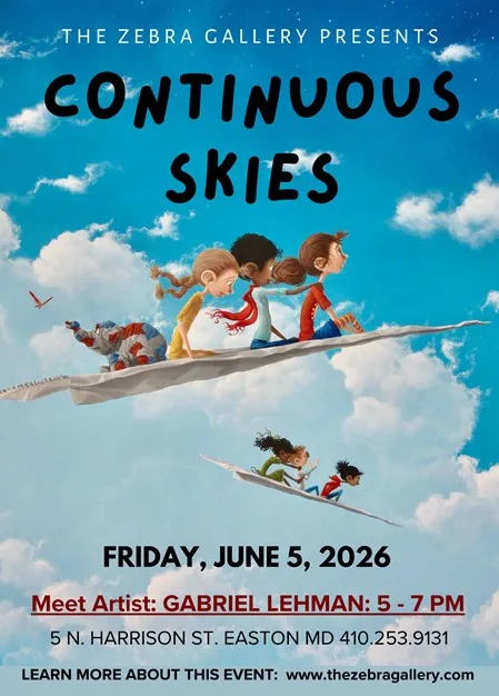 Continuous Skies flier for exhibit opening on June 5 at the Zebra Gallery